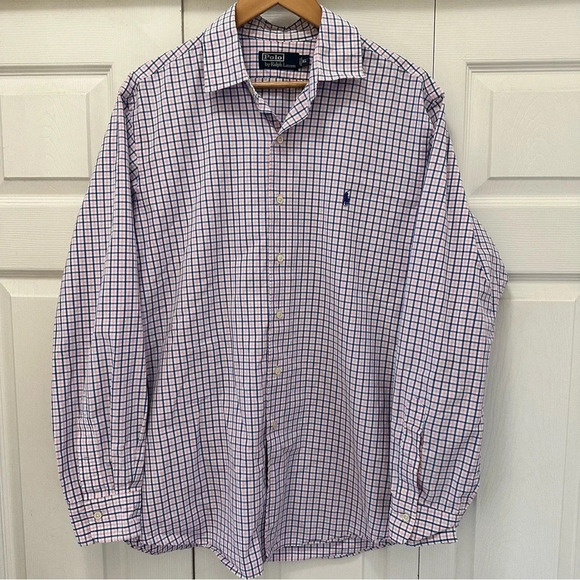 Polo by Ralph Lauren Men’s Button Down White Blue Pink Checkered Shirt XL - Picture 1 of 12